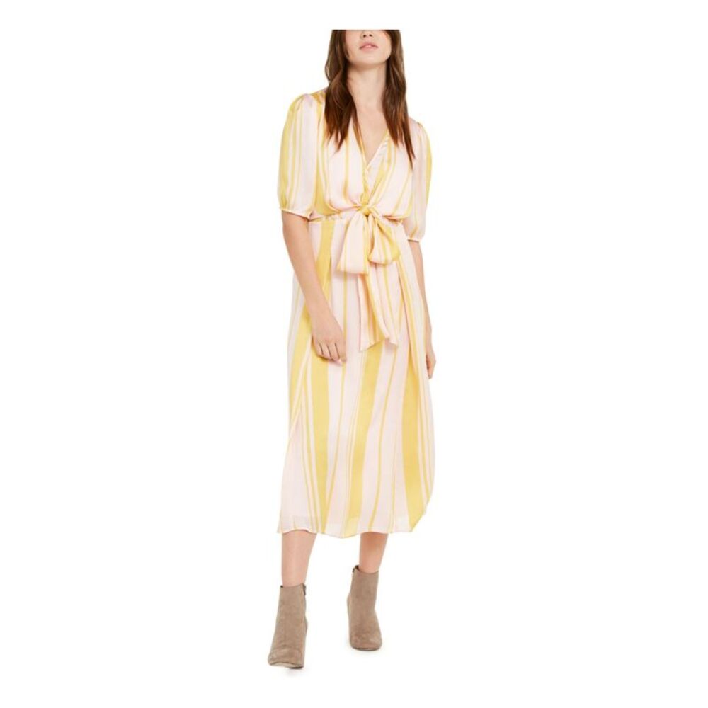 LEYDEN Womens Blouson Tea-Length Dress Pink Tie Short Sleeve Formal Juniors XS - Picture 1 of 4